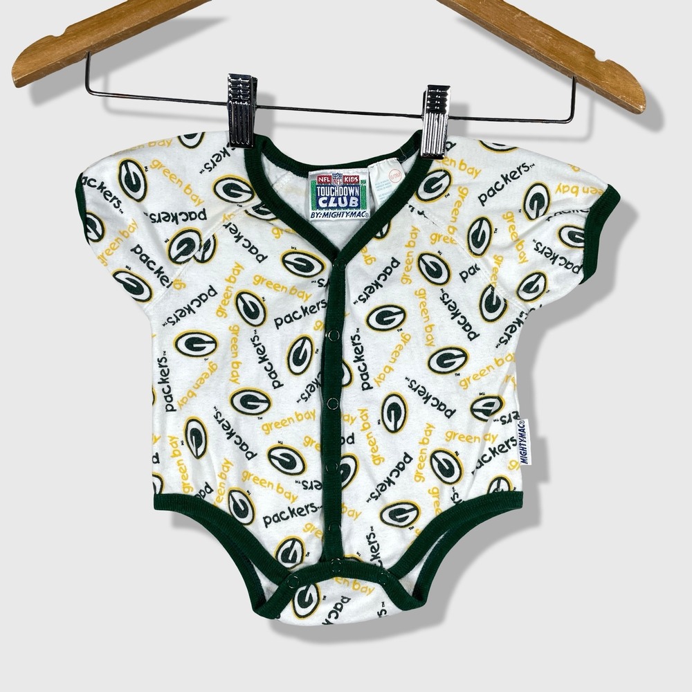 Mighty Mac‎ Green Bay Packers Bodysuit Baby 6-9M White Green NFL Football Sporty